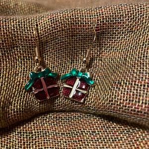 3/15 Christmas Present Enamel on Goldtone Earrings w Hypoallergenic Hooks